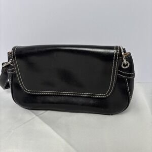 Vintage Villager By Liz Claiborne Black Leather Shoulder Bag Small Purse